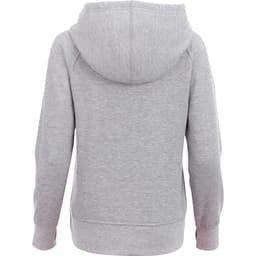 A grey women's fleece hoodie with a hood, featuring a simple design and no visible logos.