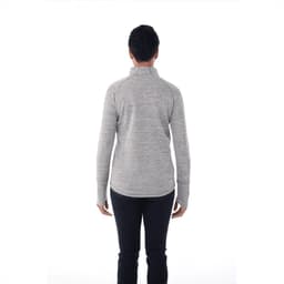 A grey knitted half zip jumper for women, featuring long sleeves and a subtle textured finish.