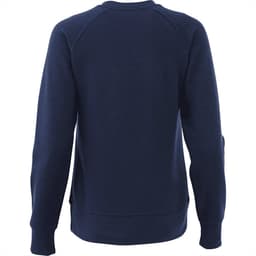 A navy blue women's fleece crew jumper with a classic fit and long sleeves. It features a logo on the back.
