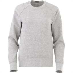 A grey women's fleece crew jumper with long sleeves and a round neckline. It features a small logo.