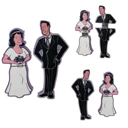 A custom 2D USB flash drive featuring a cartoon bride and groom design in white and black.