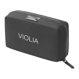 A black tech kit with a textured surface, featuring a zip closure and a branding logo, in a rectangular shape.