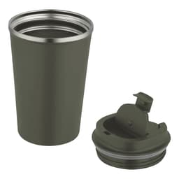 A drink bottle featuring a double wall vacuum design in olive green with a removable lid and spout.