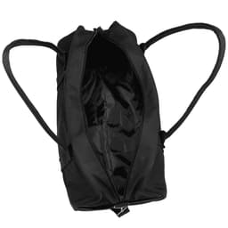 A black duffel bag with an open top and two straps, showcasing its spacious interior.