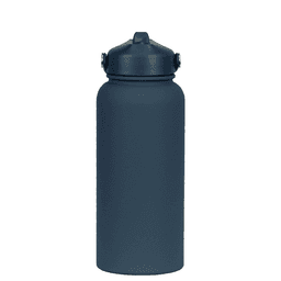 A grey drink bottle with a screw-top lid and a handle, featuring a logo on the side.