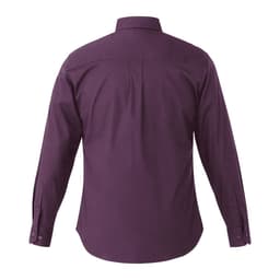 A men's long sleeve button-up shirt in deep purple, featuring a back yoke and buttoned cuffs. Includes a logo.