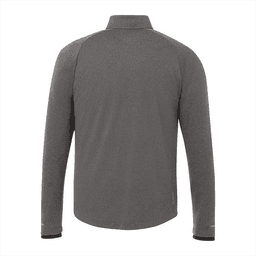 A grey men's jacket featuring long sleeves and a collar, with a logo on the design.