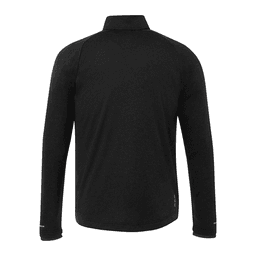 A black men's jacket featuring a high collar and long sleeves, with a small logo on the back.