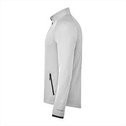 A light grey men's jacket with a zippered front and black detailing. Features a logo on the left side.