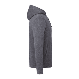 A grey eco knit hoody with a hood and a front pocket, showcasing a sleek, modern design.