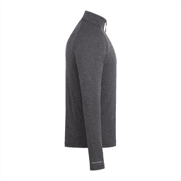 A grey eco knit quarter zip jacket for men, featuring long sleeves and a subtle logo.