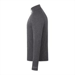 A grey quarter zip jacket for men with long sleeves and a stand-up collar, featuring a logo.