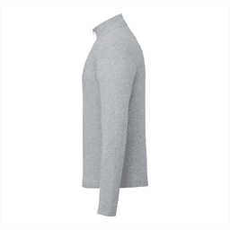 A grey quarter-zip jacket for men with long sleeves, featuring a sleek design and a logo on the chest.
