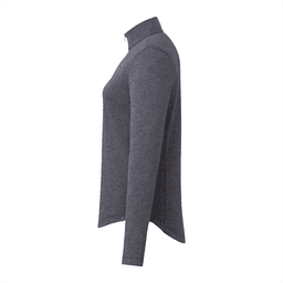 A women's quarter zip jacket in a dark grey shade, featuring a collar and long sleeves. It has a brand logo.