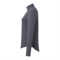A women's quarter zip jacket in grey, featuring long sleeves and a collar, with a logo present.
