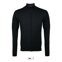 A black zippered cardigan made from a cotton and acrylic mix, featuring long sleeves and a fitted design.