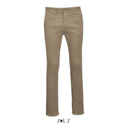 Men's chino trousers in a light beige colour with a straight fit and a logo at the bottom.
