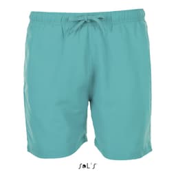 Men's microfibre swim shorts in a light teal colour, featuring an elastic waistband with a drawstring and a logo.