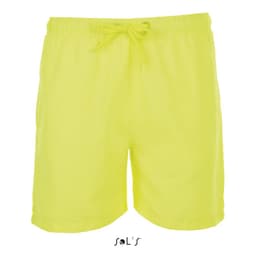 Men's microfibre swim shorts in vibrant neon yellow, featuring an elastic waistband and drawstring. Includes a logo.