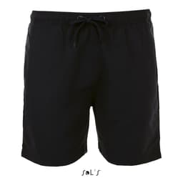Men's microfibre swim shorts in black, featuring an elastic waistband and drawstring, with a branded logo.