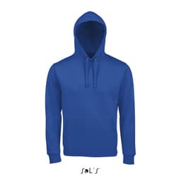 A unisex hoodie in vibrant blue, made from 80% ringspun cotton and 20% polyester, featuring a front pocket and a hood.