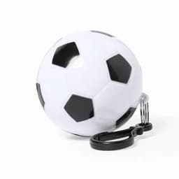 A keychain featuring a small soccer ball design. Predominantly white with black pentagonal patches.