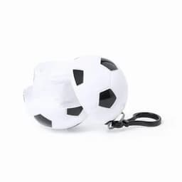 A keychain featuring a white and black soccer ball design, with a clip for easy attachment.