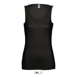 A women's singlet tank top in black, featuring a fitted design and a small logo at the neck.