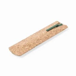 A cork footbed with a green strap, designed for comfort and support. The footbed is natural cork with a smooth finish.