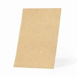 A blank, light brown cardboard sheet leaning at an angle, featuring a textured surface.