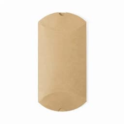 A brown kraft packaging box with a rounded edge design and a small hole for easy opening. It has a logo.