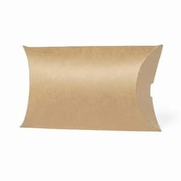 A pillow-shaped cardboard box in a brown hue, featuring smooth, rounded edges. It has a minimalist design and no visible branding.