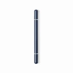 A drink bottle in navy blue featuring a sleek, cylindrical design with silver bands.