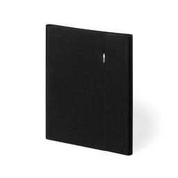 A black folder with a minimalist design and a small logo on the front.