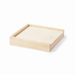 A wooden tray with a light natural finish and raised edges, featuring a square shape and a smooth surface.