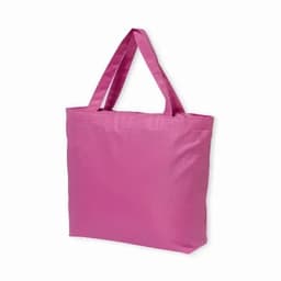 A pink tote bag with two handles, featuring a simple design and made from durable material.