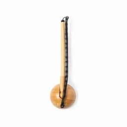 A wooden toggle with a spiral spring and circular base, featuring natural wood tones and a sleek design.