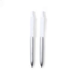 A set of two pens featuring a white barrel with a silver tip and a sleek design.