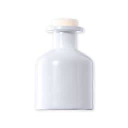 A drink bottle in a sleek white finish with a prominent cap, featuring a simple design and branding.