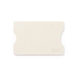 A RFID card holder in a light cream colour, featuring a textured surface and an embedded logo.