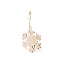 A wooden snowflake decoration with a jute twine for hanging, featuring a natural finish.