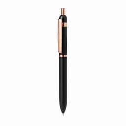 A black pen with a rose gold clip and accents. The pen features a sleek, minimalist design.