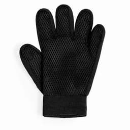 A heat-resistant glove in black mesh material, featuring five finger compartments and a fitted wrist.