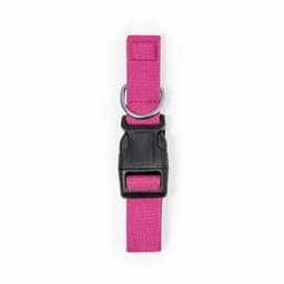A drink bottle strap in vibrant pink, featuring a black plastic buckle and a metal ring for secure attachment.