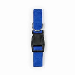 A blue drink bottle strap featuring a black buckle and a metal D-ring for attachment.
