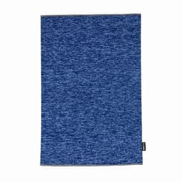 A blue promotional product with a textured pattern and a small logo tag at the bottom.