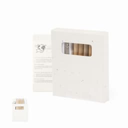 A box of Elaris coloured pencils in various shades, featuring a small viewing window and a textured white exterior.