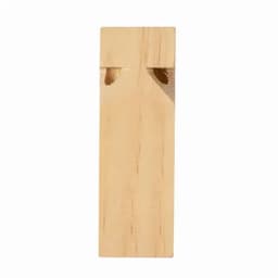 A wooden item with a smooth surface, featuring two small notches at the top and a natural finish.