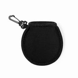 A black pouch with a clip, designed for carrying small items, featuring a soft fabric exterior.