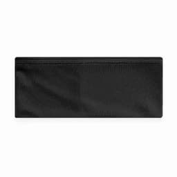 A black promotional product with a smooth surface and a concealed zipper. It features a logo.